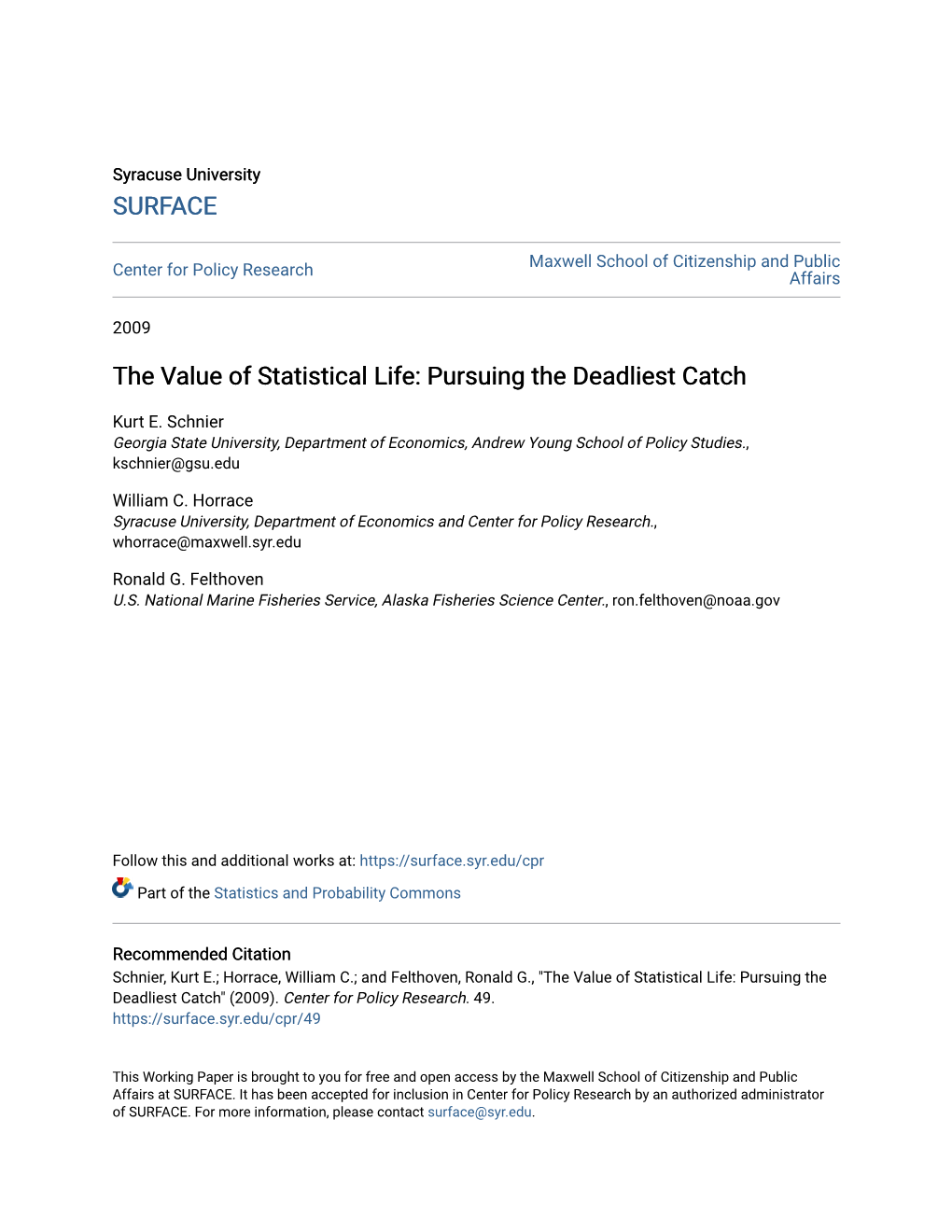 The Value of Statistical Life: Pursuing the Deadliest Catch