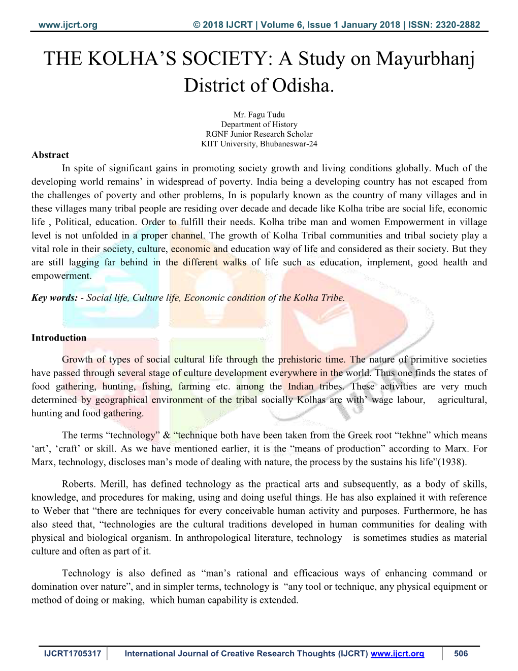 THE KOLHA's SOCIETY: a Study on Mayurbhanj District of Odisha