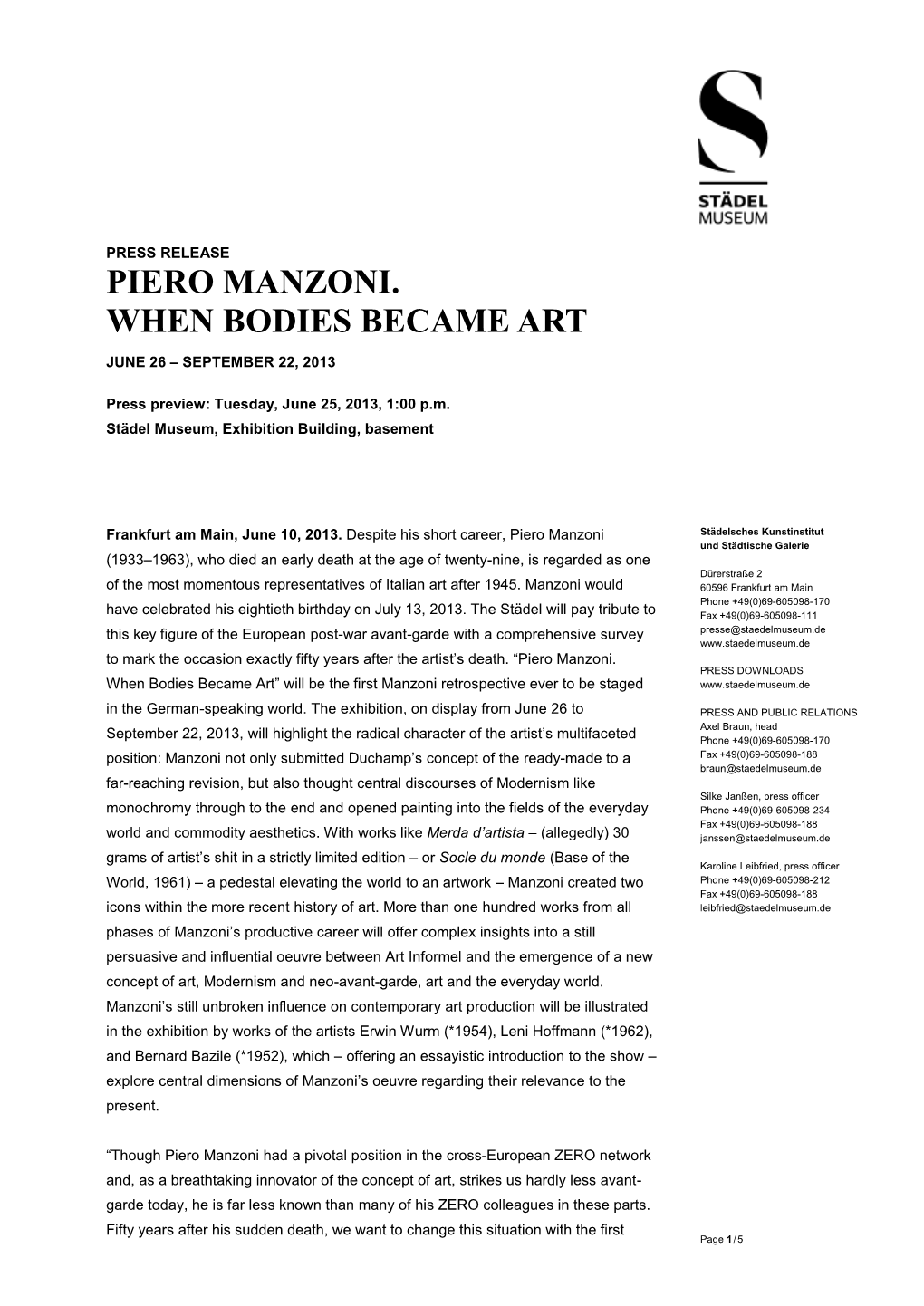 Piero Manzoni. When Bodies Became Art
