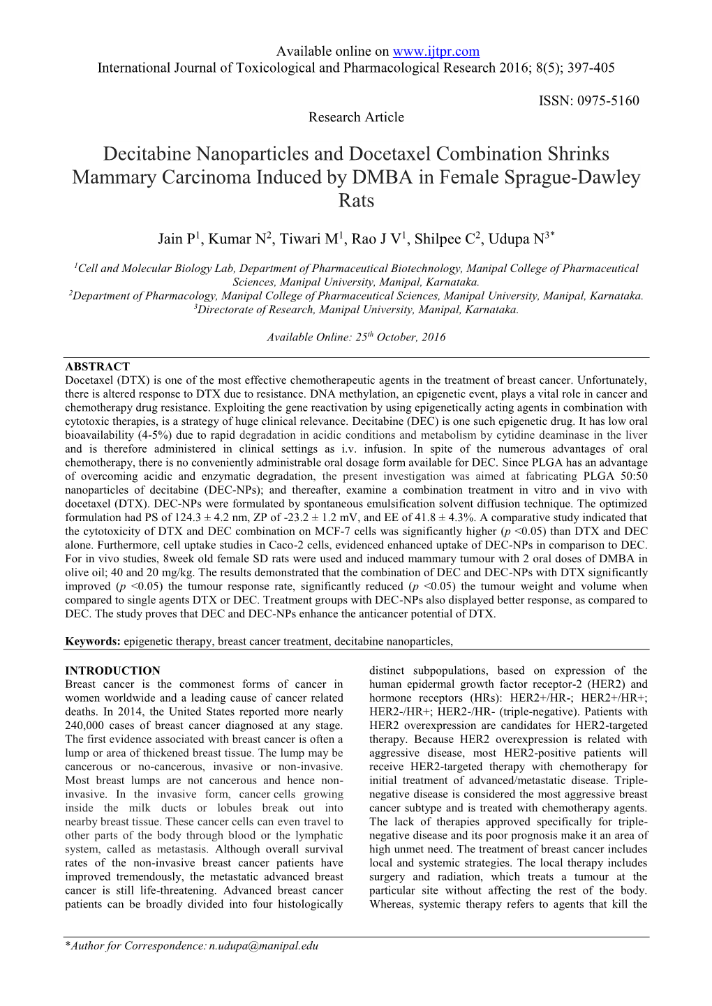 Decitabine Nanoparticles and Docetaxel Combination Shrinks Mammary Carcinoma Induced by DMBA in Female Sprague-Dawley Rats