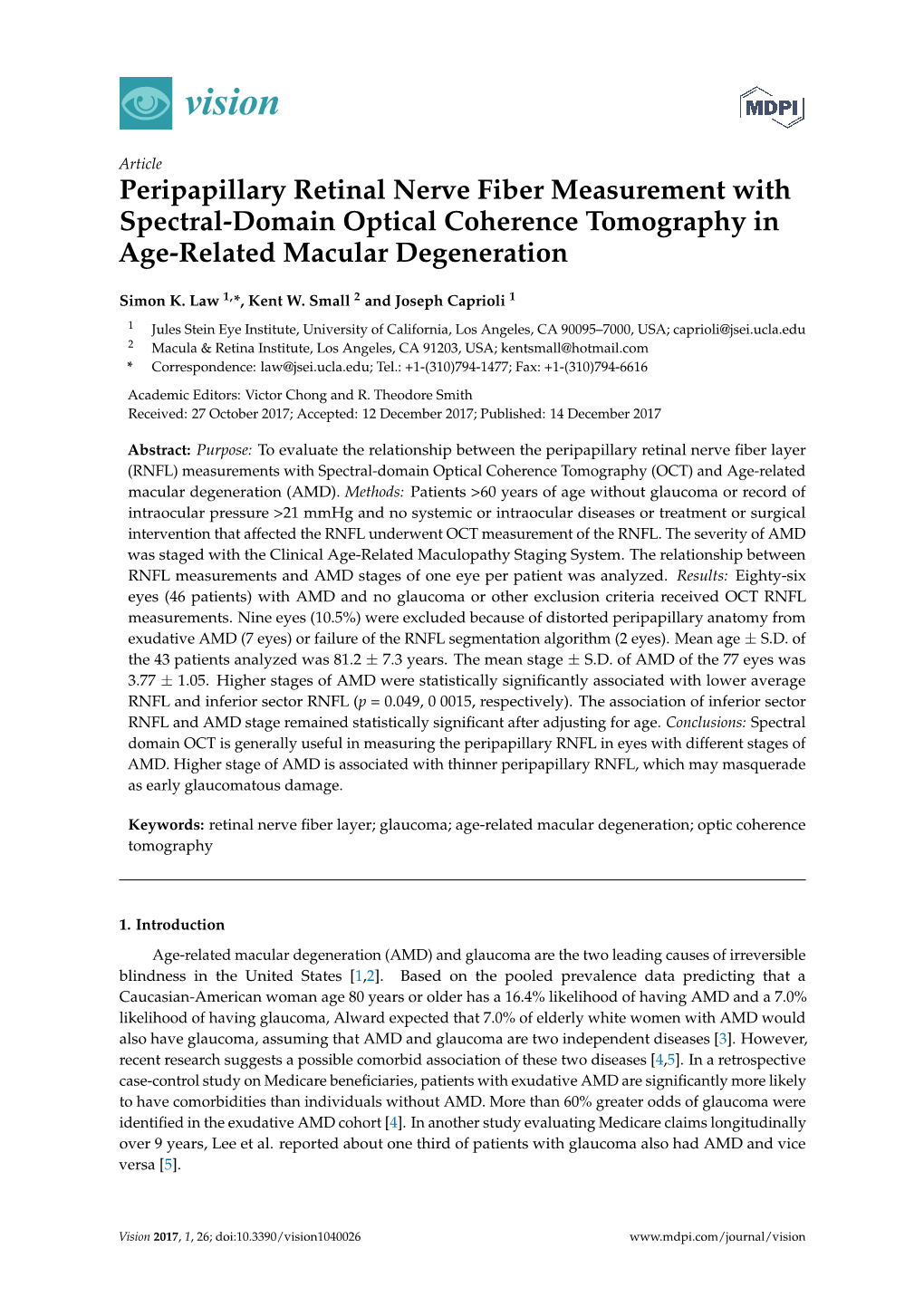 Peripapillary Retinal Nerve Fiber Measurement with Spectral-Domain Optical Coherence Tomography in Age-Related Macular Degeneration