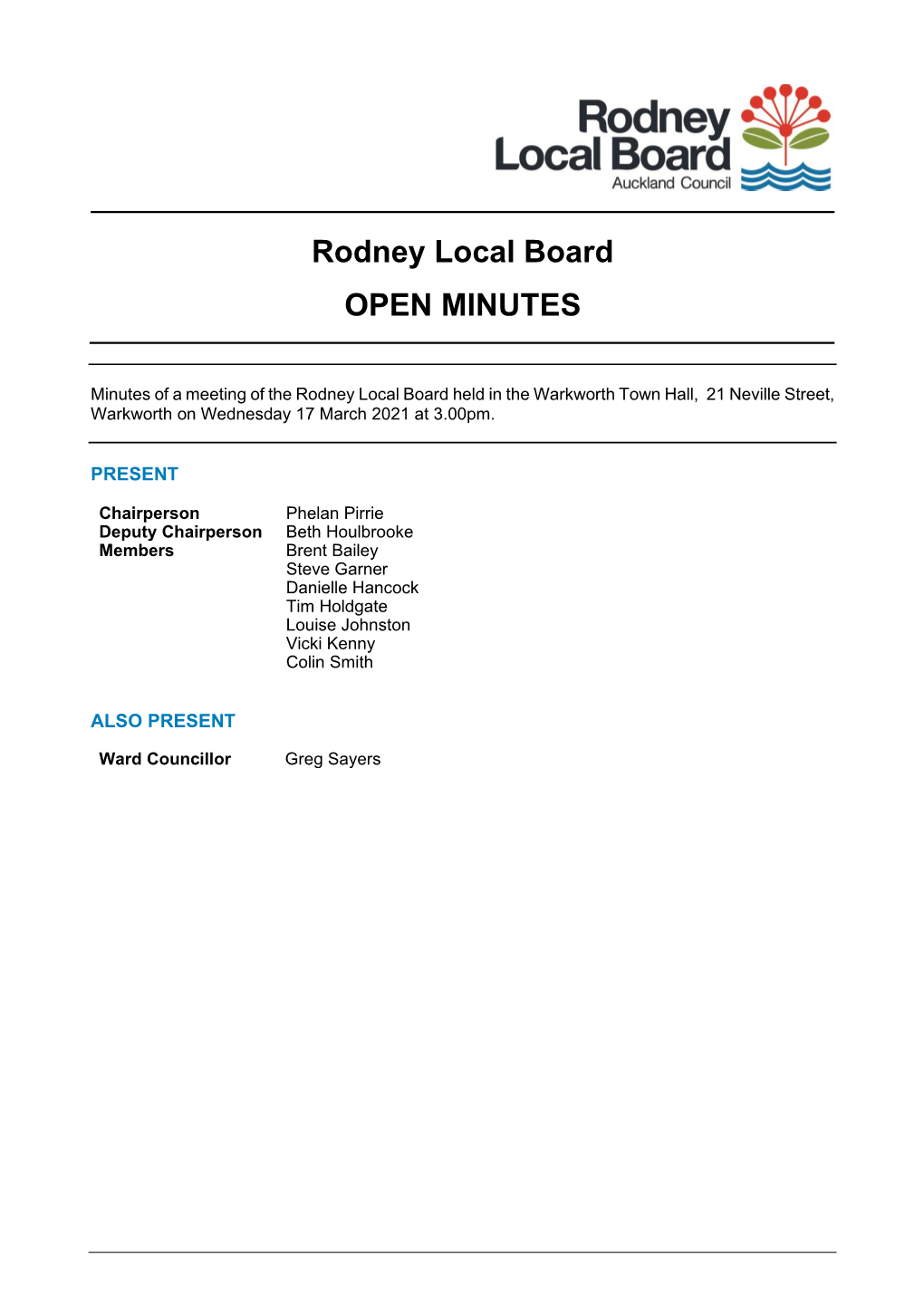 Minutes of Rodney Local Board