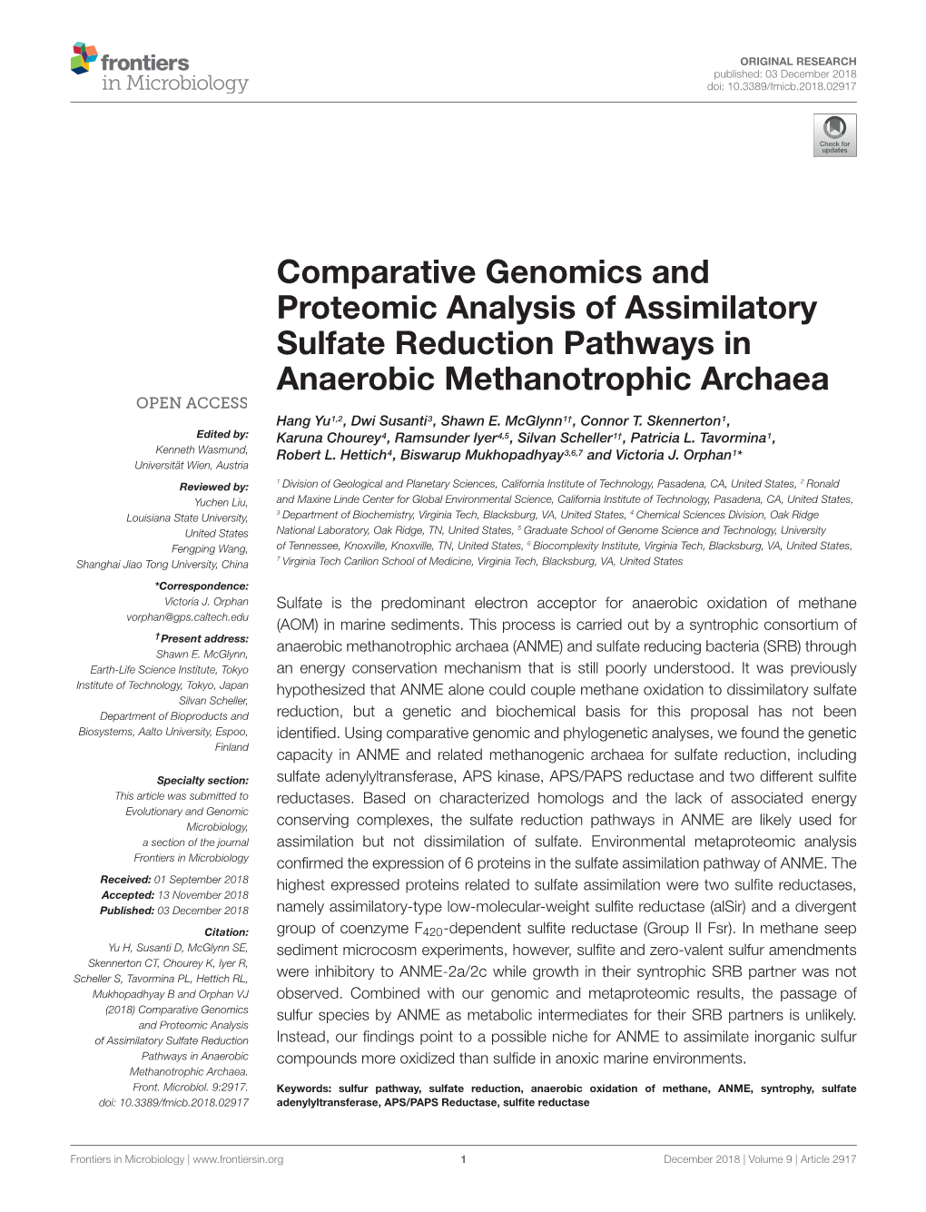 Comparative Genomics and Proteomic Analysis of Assimilatory Sulfate Reduction Pathways in Anaerobic Methanotrophic Archaea