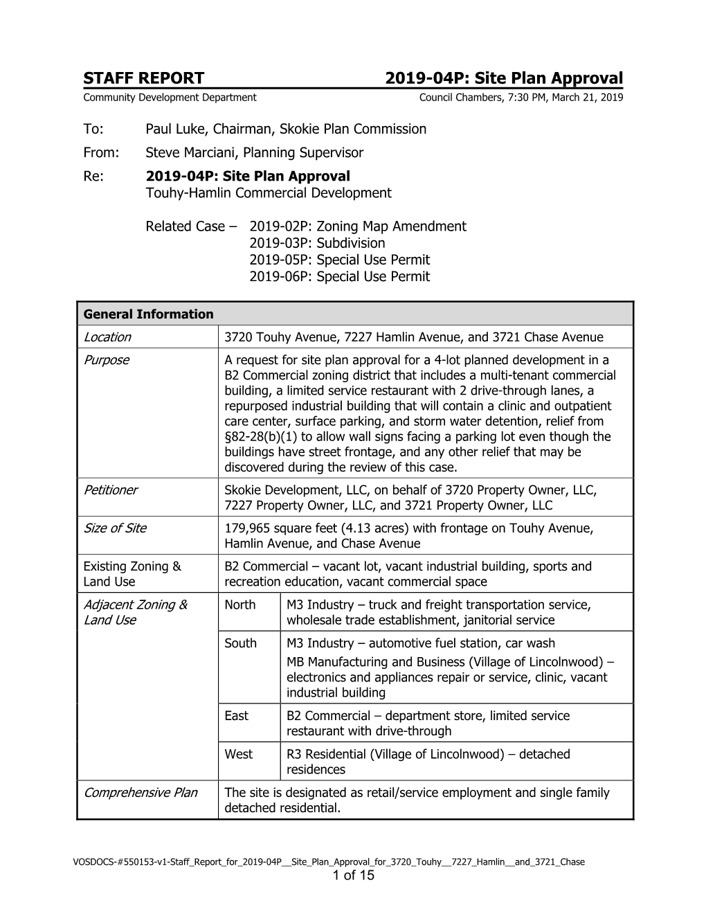 STAFF REPORT 2019-04P: Site Plan Approval Community Development Department Council Chambers, 7:30 PM, March 21, 2019