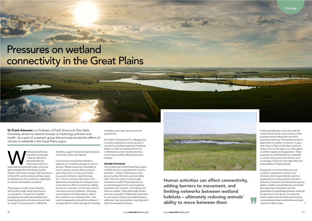 Pressures on Wetland Connectivity in the Great Plains