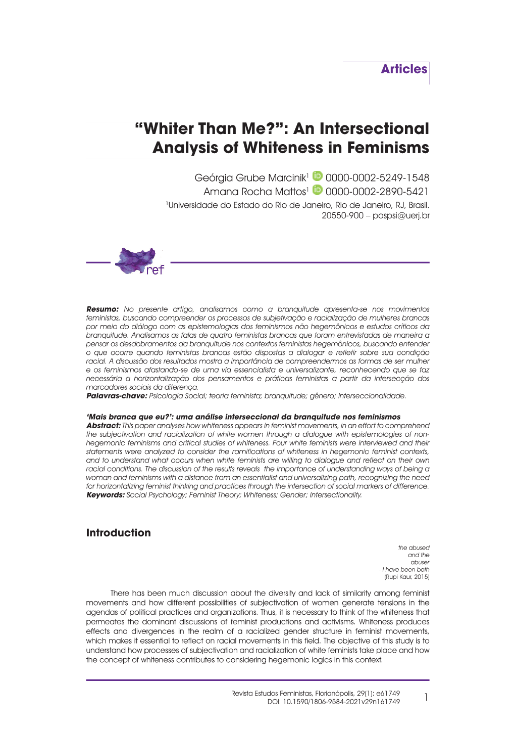 “Whiter Than Me?”: an Intersectional Analysis of Whiteness in Feminisms