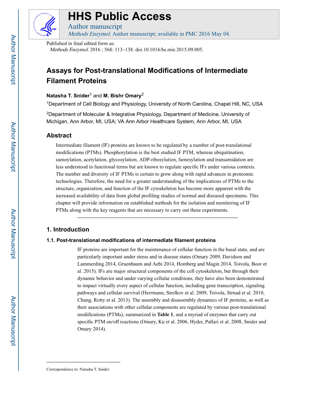 Assays for Post-Translational Modifications of Intermediate Filament Proteins