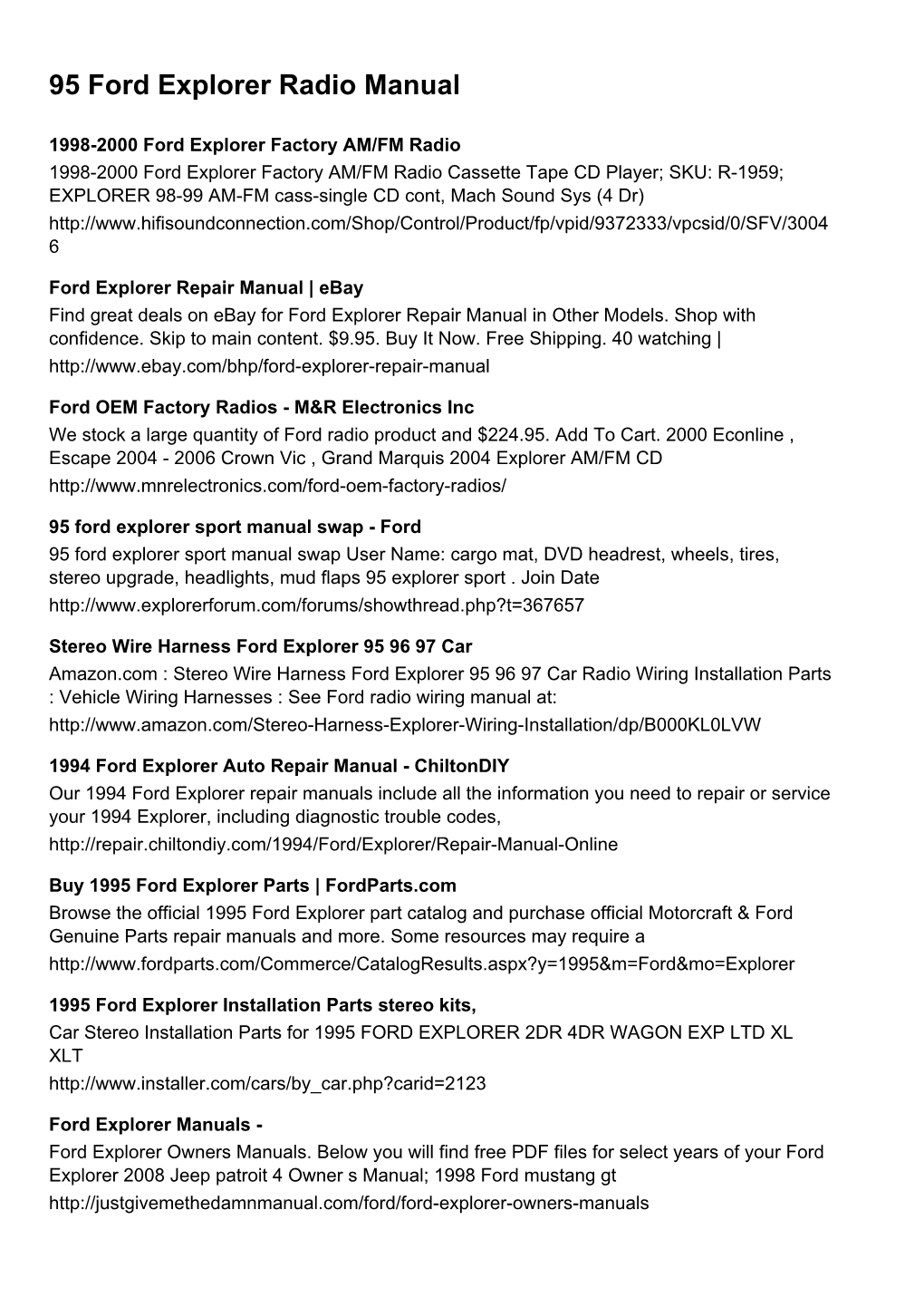 95 Ford Explorer Radio Manual