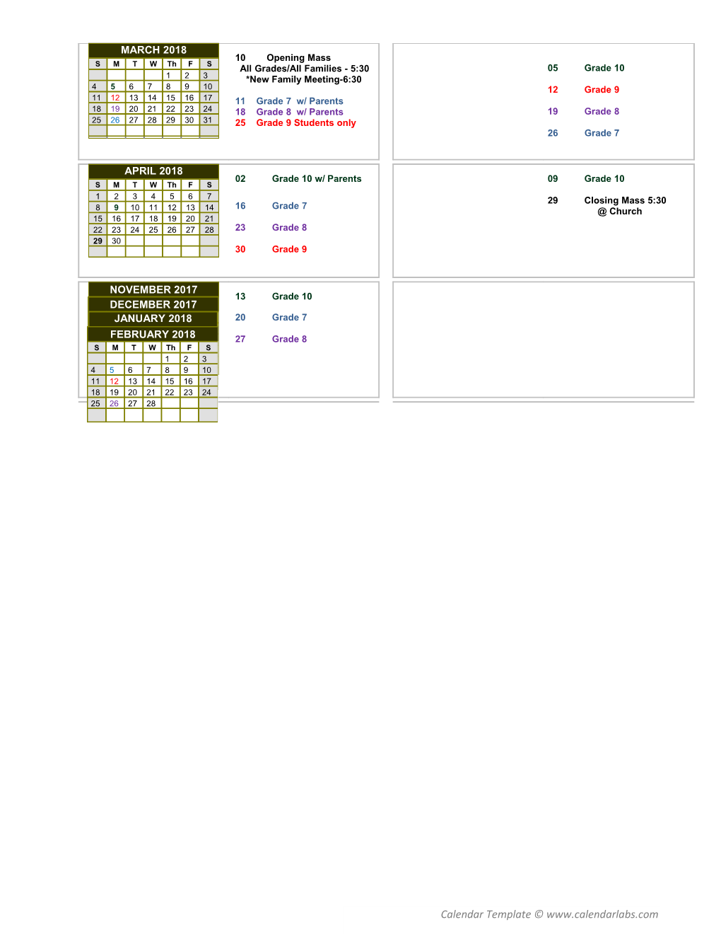 2017-18 Yearly School Calendar - Calendarlabs.Com s2