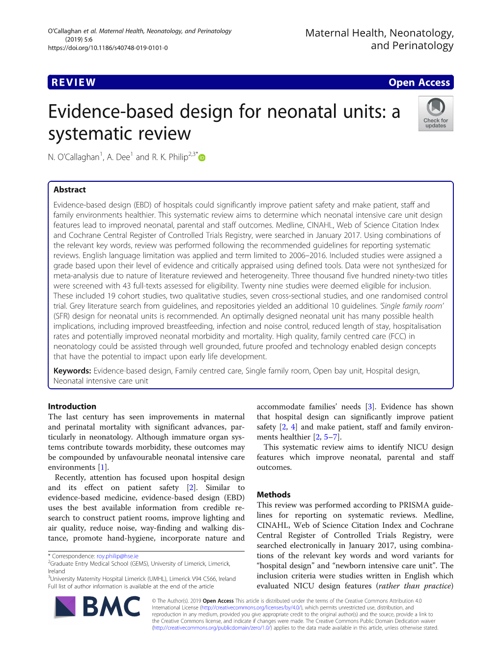 Evidence-Based Design for Neonatal Units: a Systematic Review N
