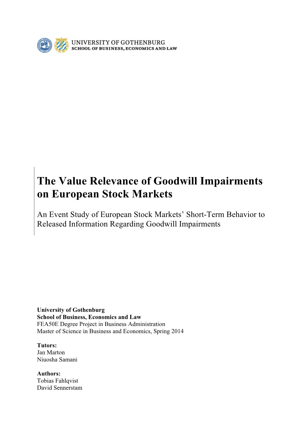 The Value Relevance of Goodwill Impairments on European Stock Markets