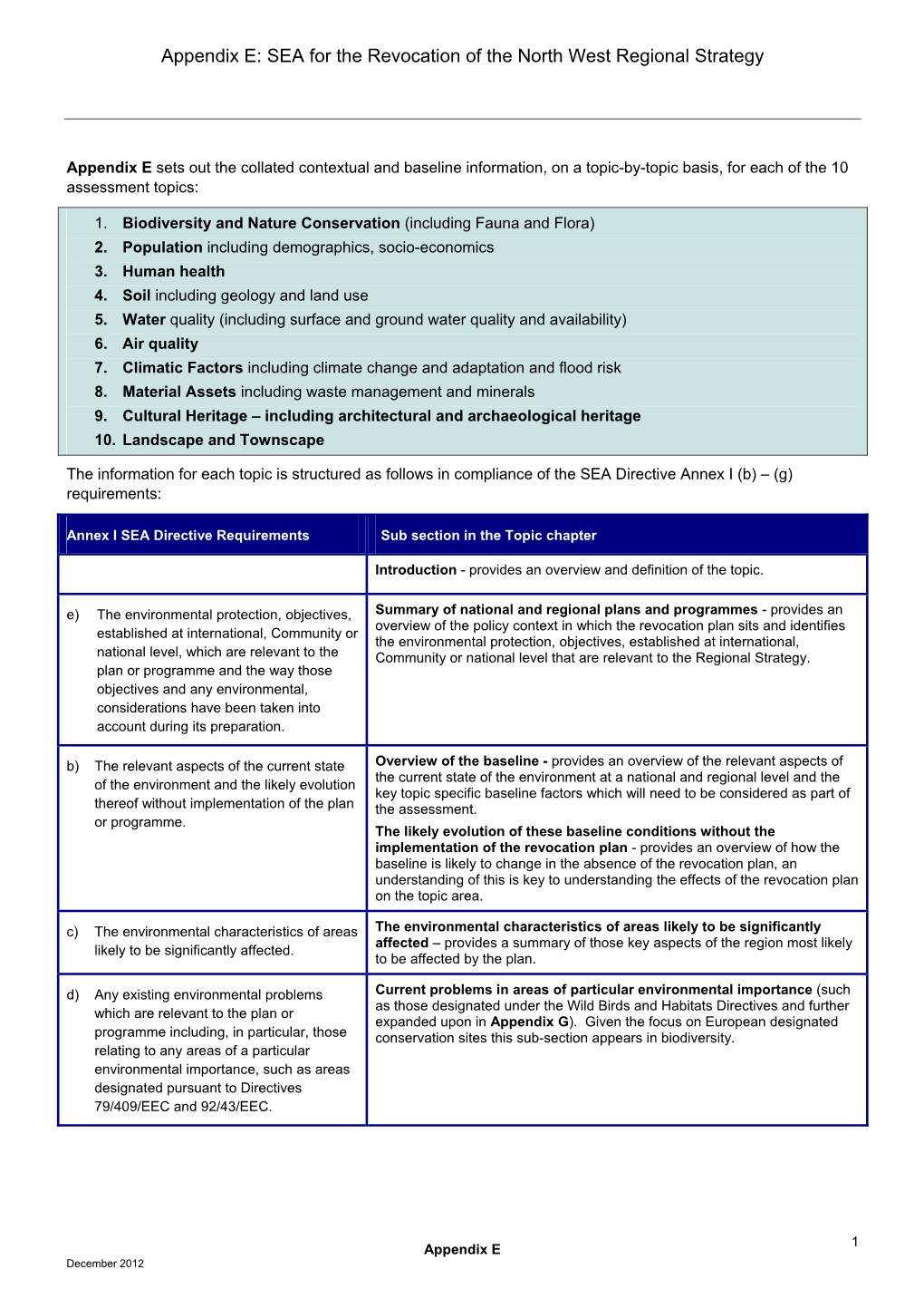 Strategic Environmental Assessment of the Revocation of the North West Regional Strategy