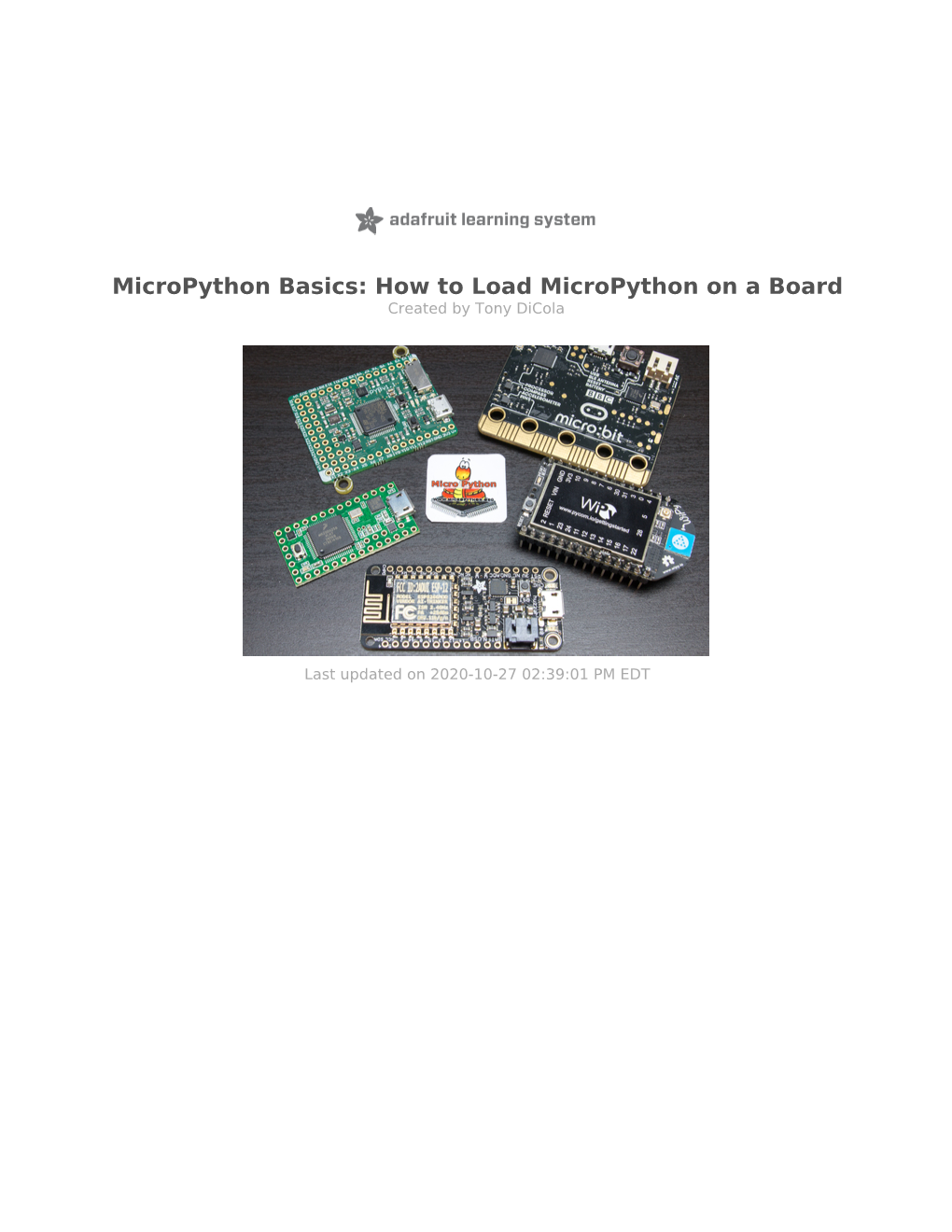 Micropython Basics: How to Load Micropython on a Board Created by Tony Dicola