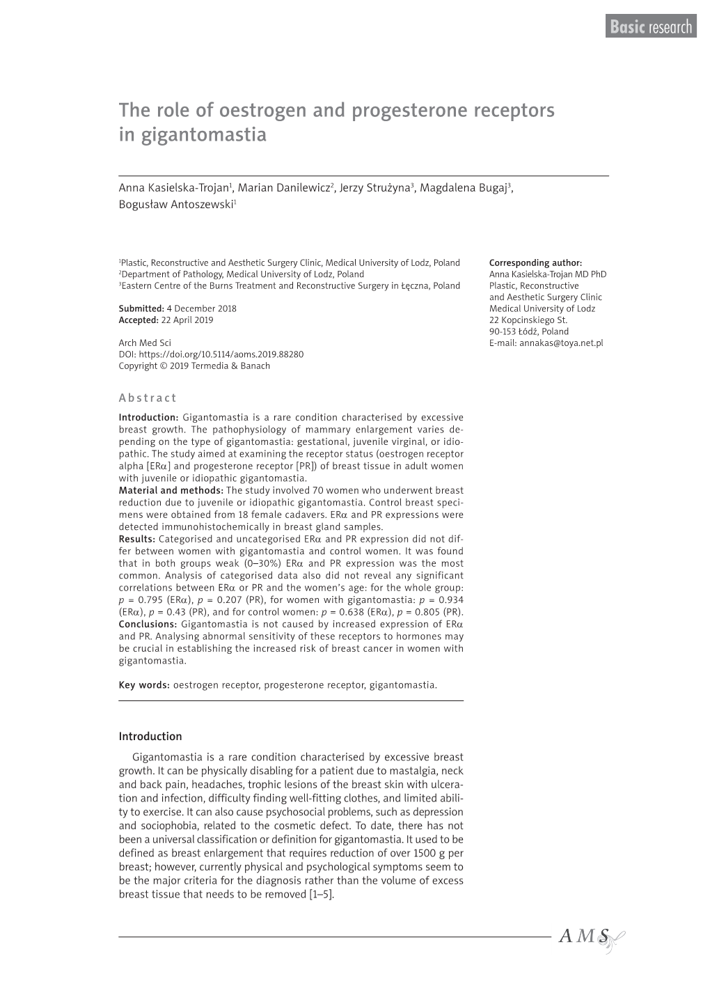 The Role of Oestrogen and Progesterone Receptors in Gigantomastia