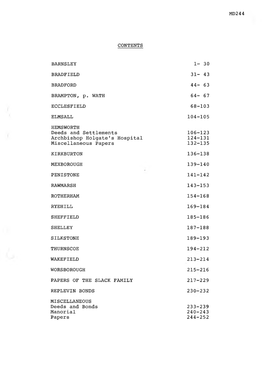 Md244 Contents Barnsley Bradfield Bradford