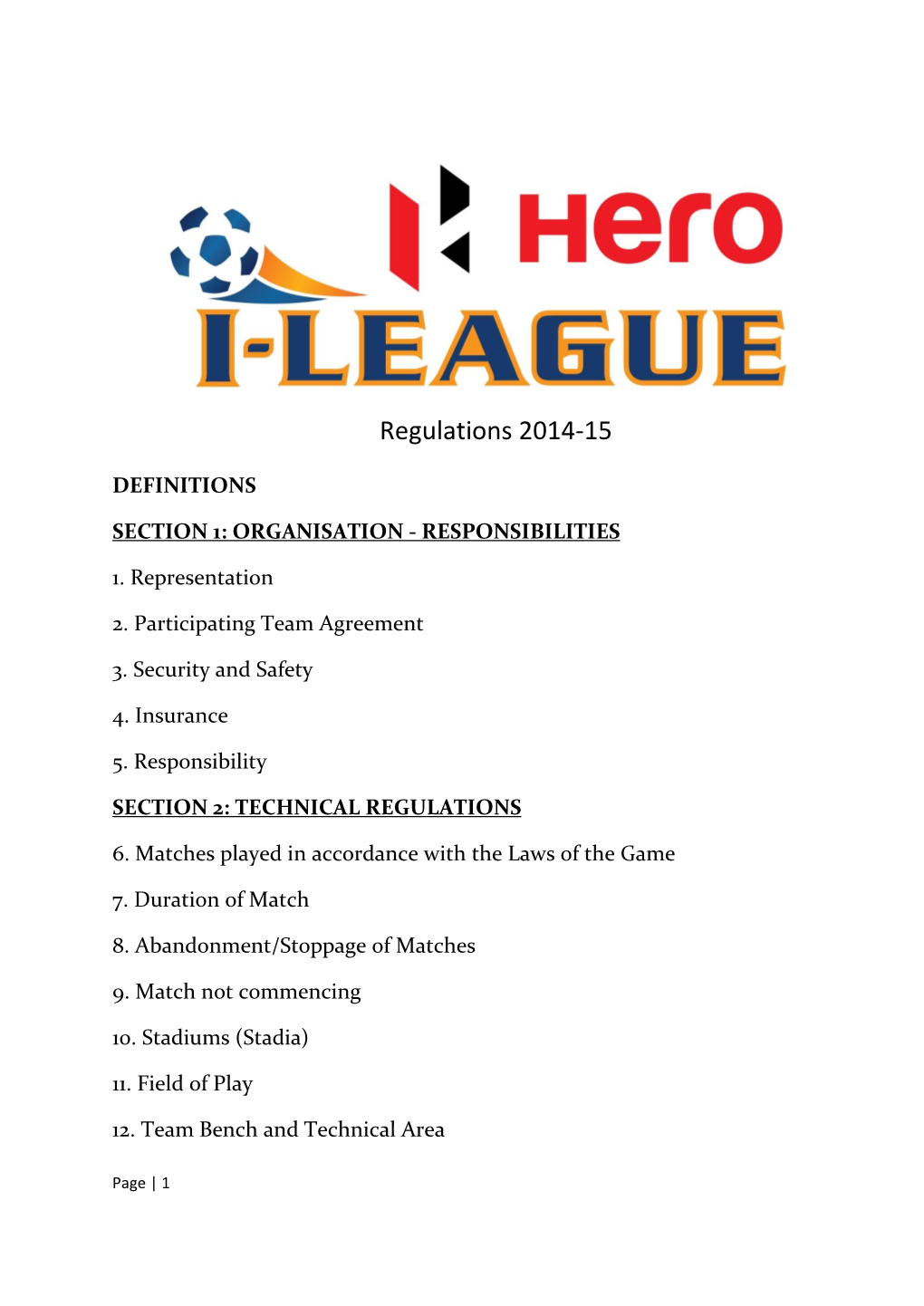 Hero I-League Regulations 2014-15