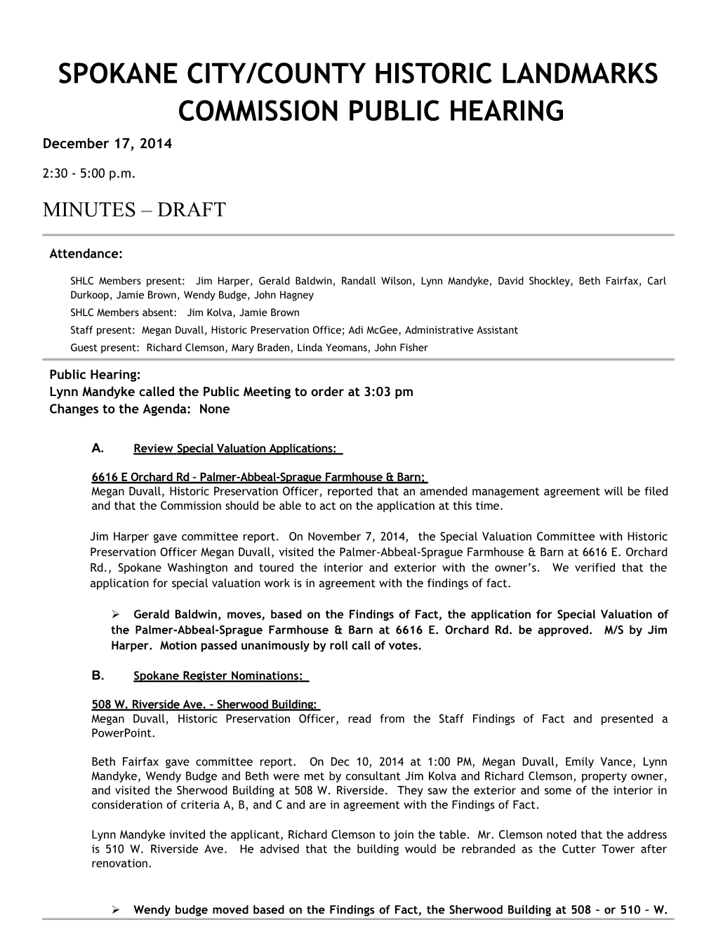 Spokane City/County Historic Landmarks Commission Public Hearing