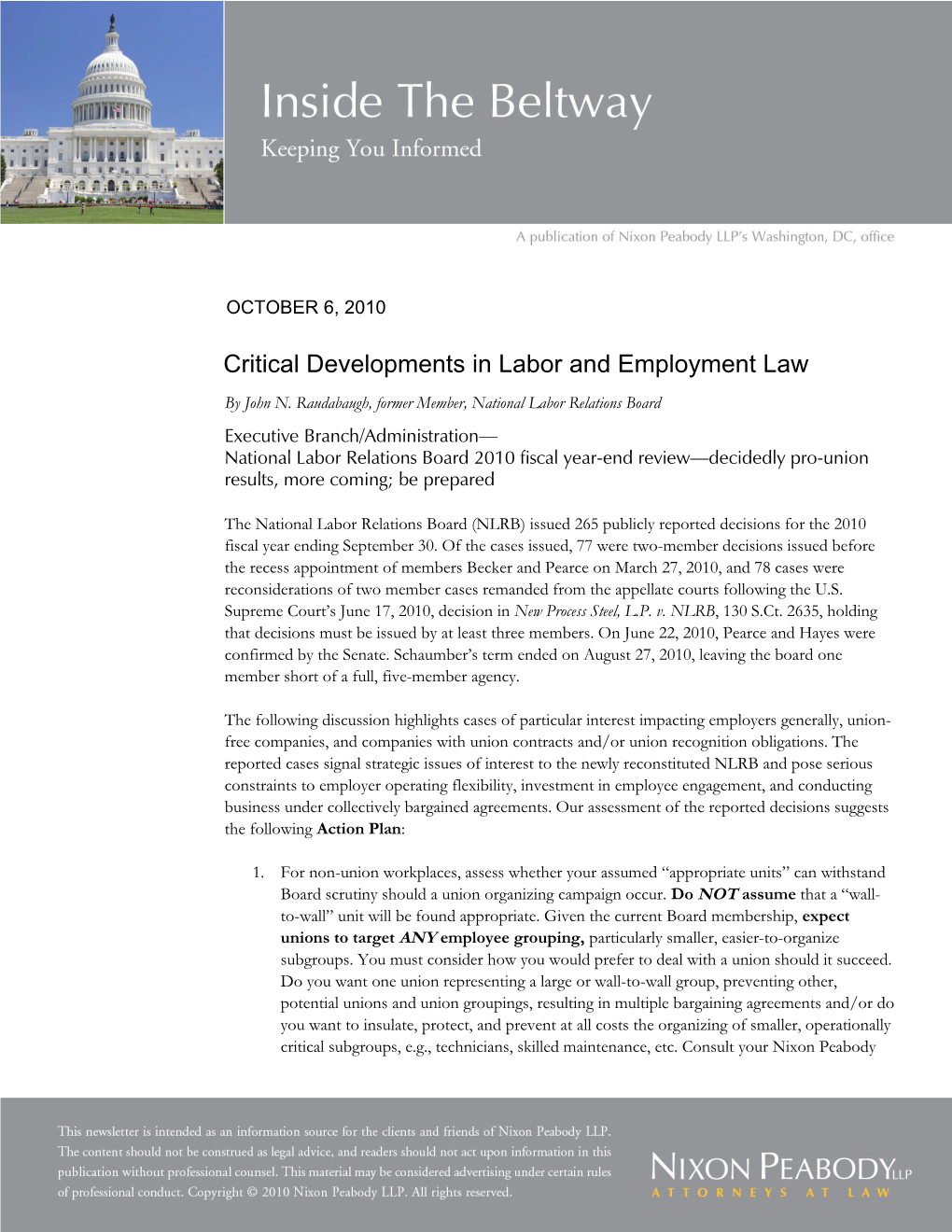 Critical Developments in Labor and Employment Law by John N