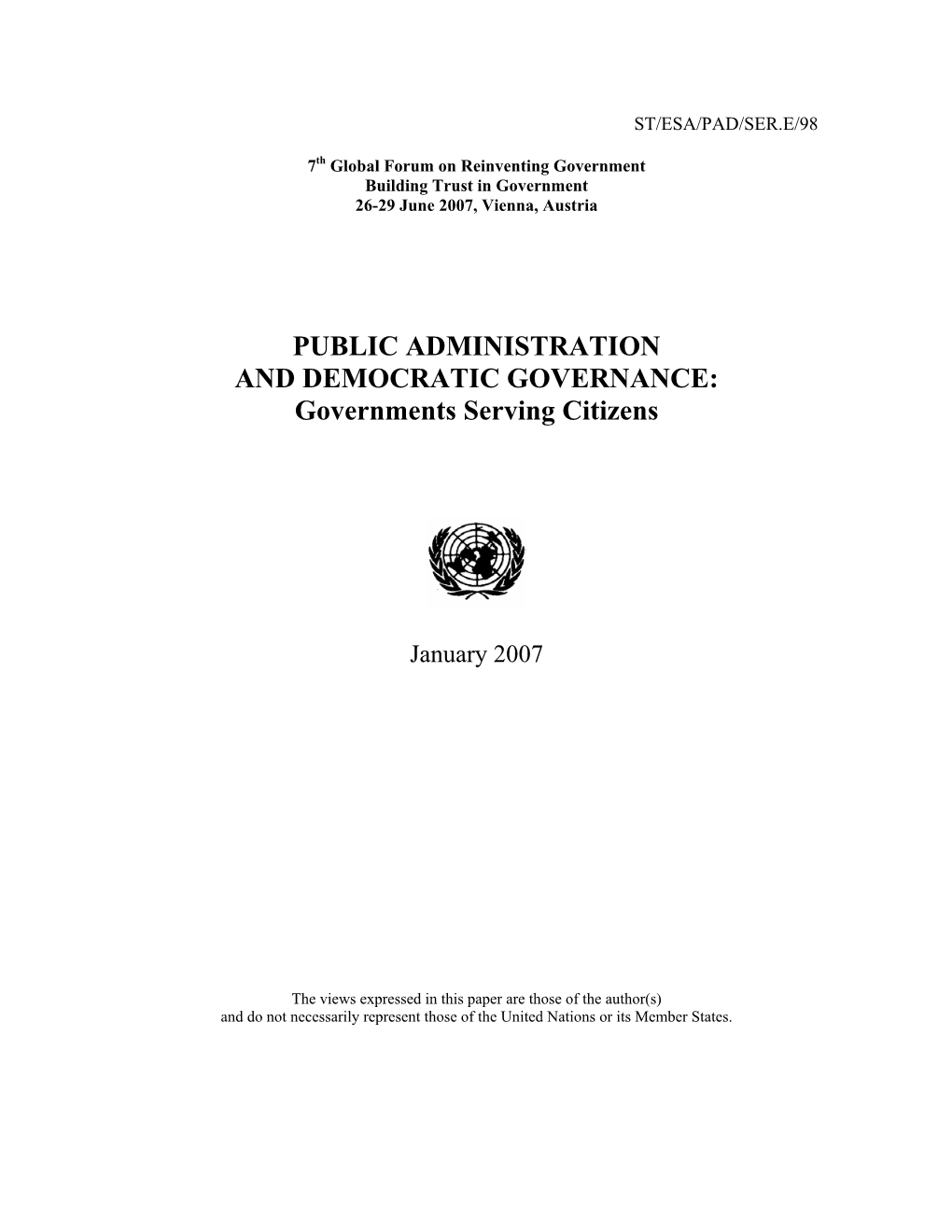 PUBLIC ADMINISTRATION and DEMOCRATIC GOVERNANCE: Governments Serving Citizens