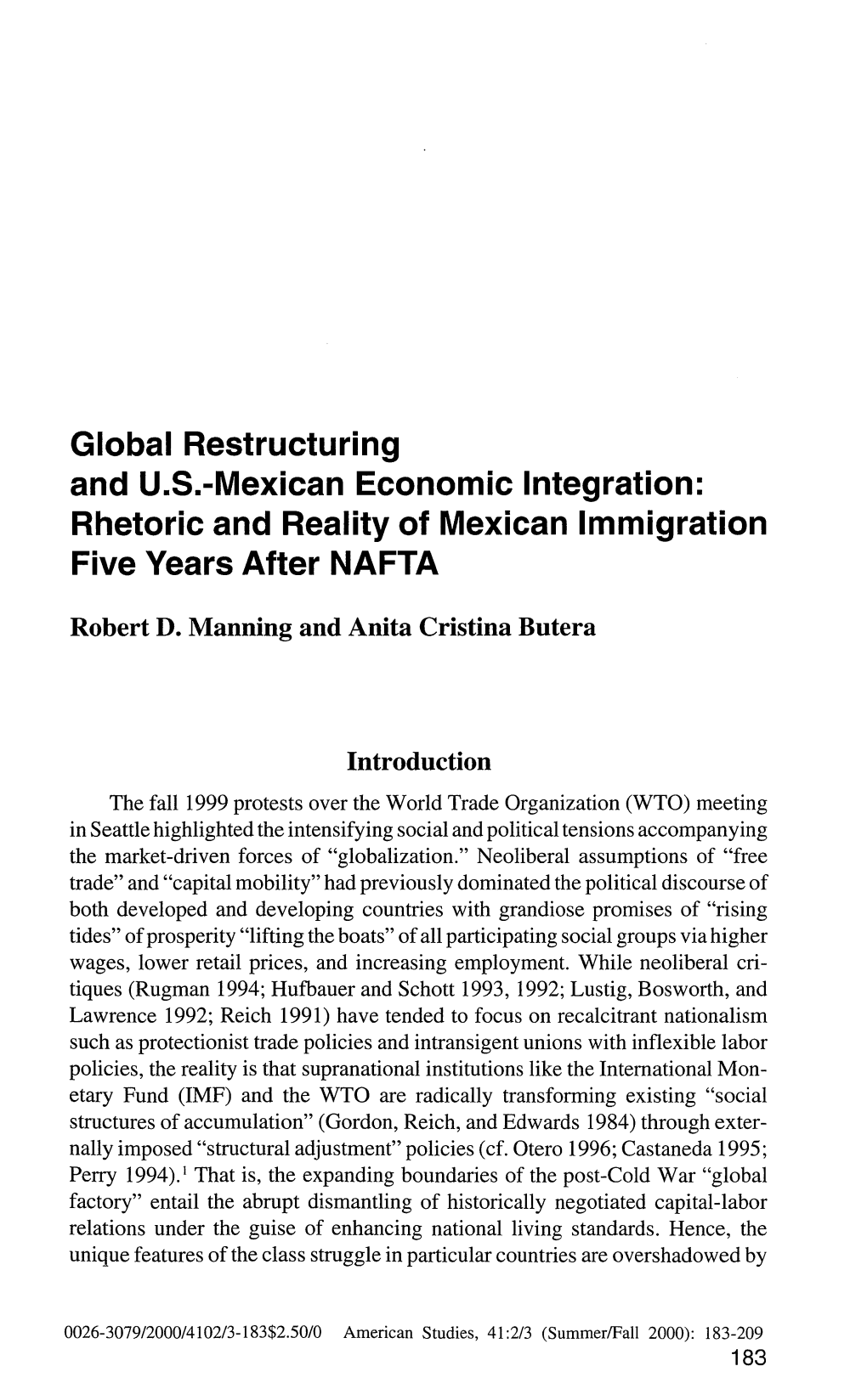 Rhetoric and Reality of Mexican Immigration Five Years After NAFTA