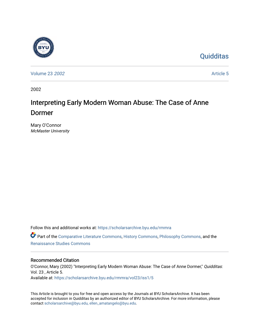 Interpreting Early Modern Woman Abuse: the Case of Anne Dormer