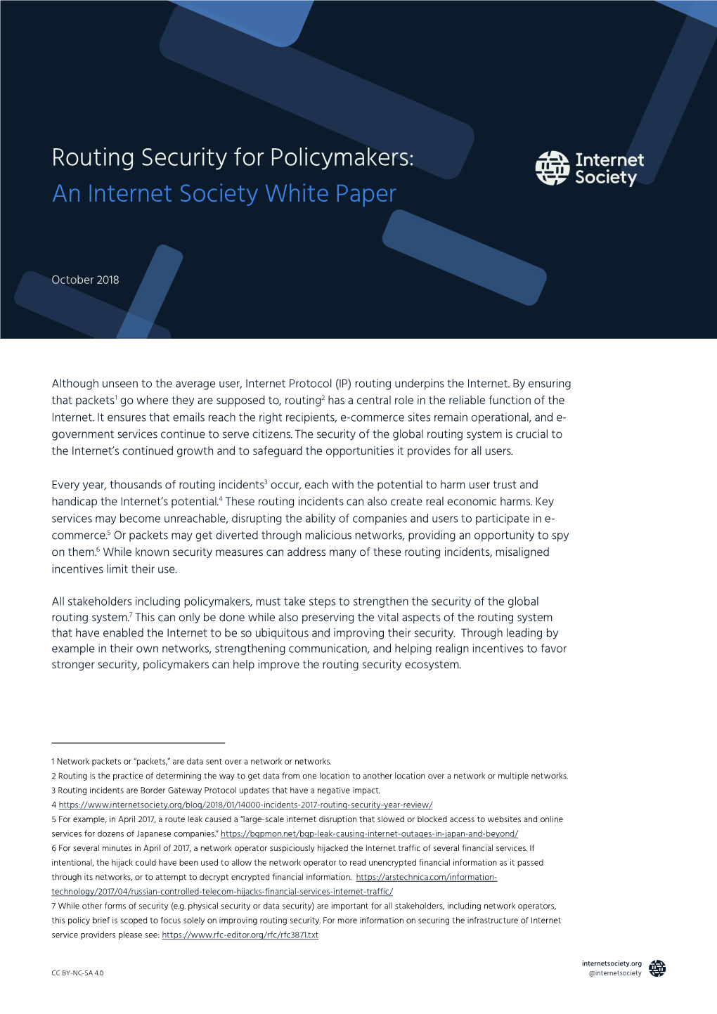 Routing Security for Policymakers: an Internet Society White Paper