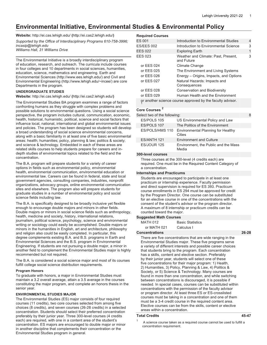 Environmental Initiative, Environmental Studies & Environmental Policy