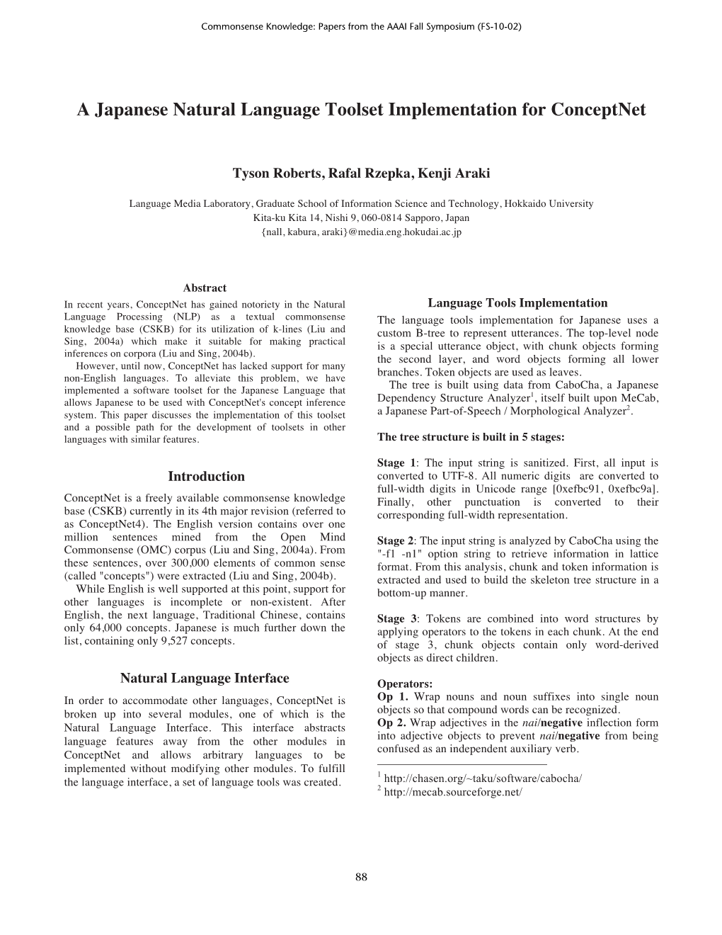 A Japanese Natural Language Toolset Implementation for Conceptnet