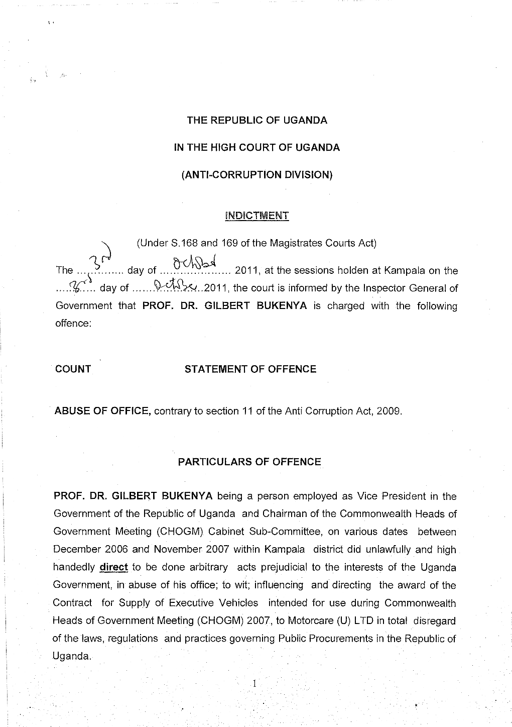 Indictment of Gilbert Bukenya(Former VP of Uganda)