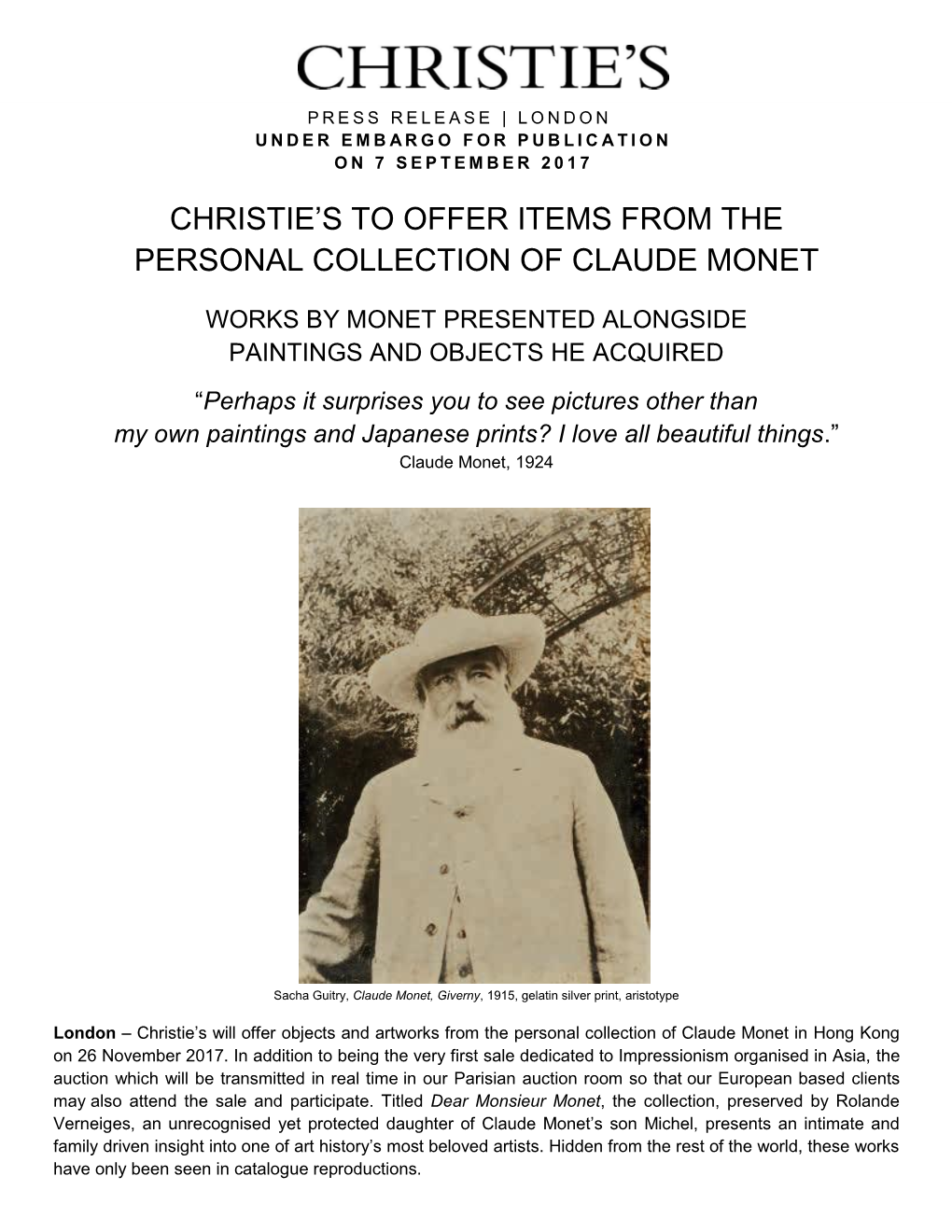 Christie's to Offer Items from the Personal Collection Of