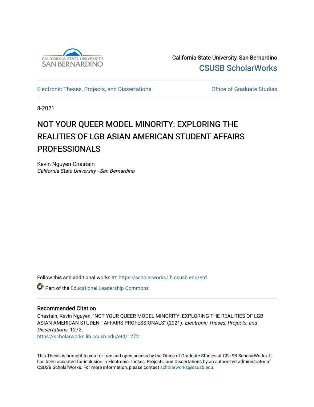 Exploring the Realities of Lgb Asian American Student Affairs Professionals