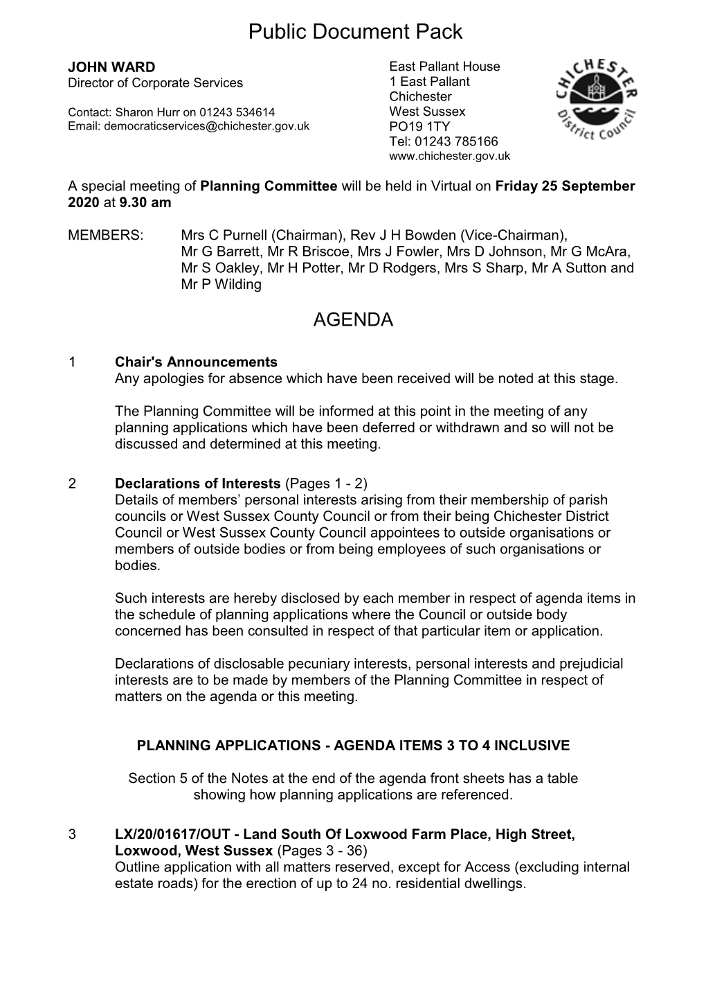 (Public Pack)Agenda Document for Planning Committee, 25/09/2020 09:30