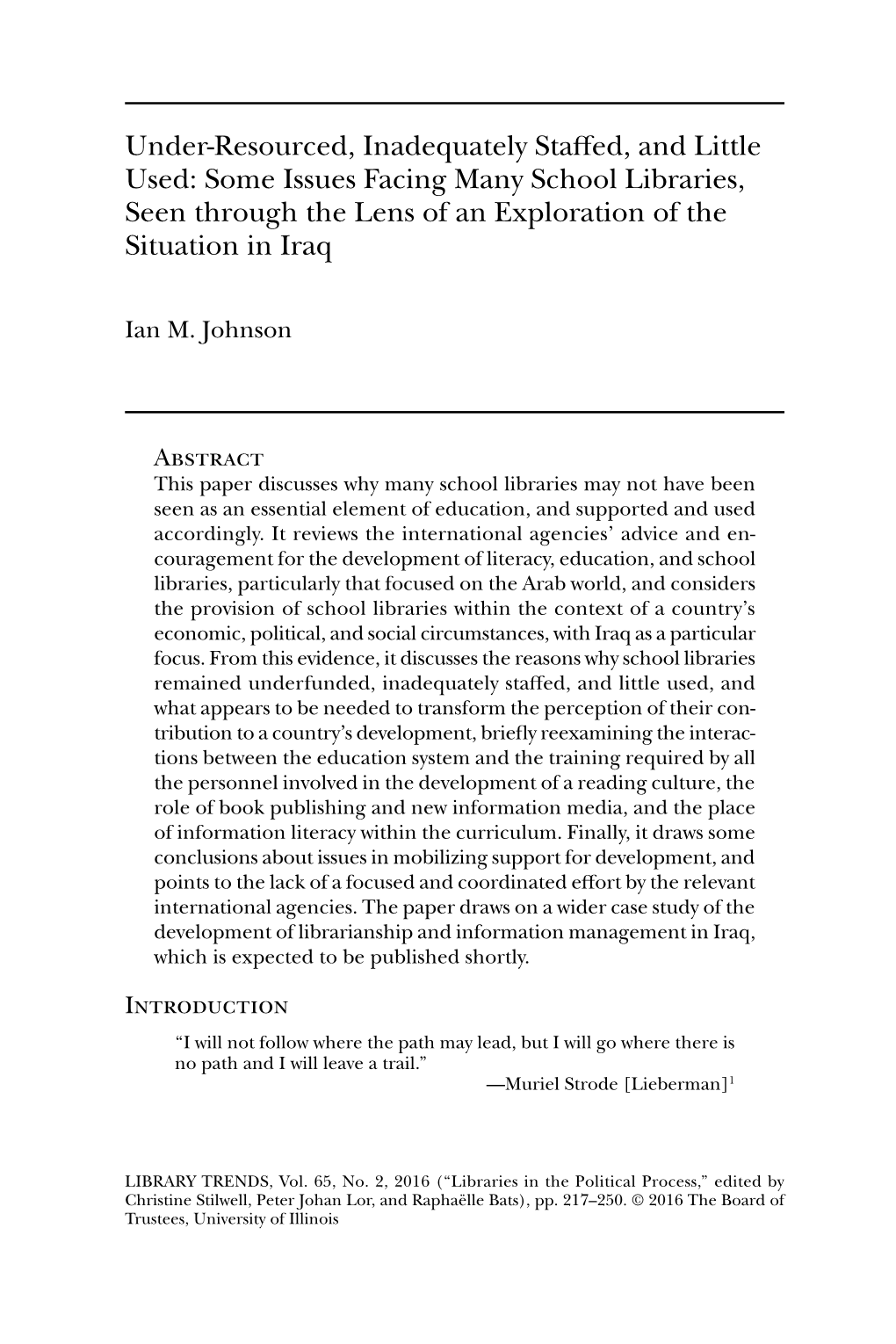 Some Issues Facing Many School Libraries, Seen Through the Lens of an Exploration of the Situation in Iraq