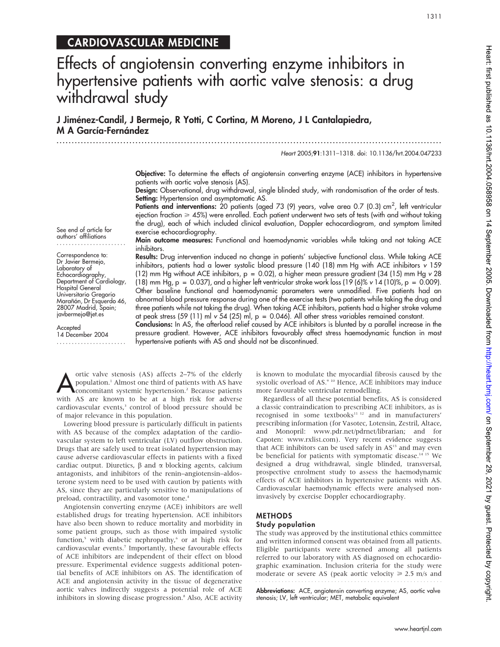 Effects of Angiotensin Converting Enzyme Inhibitors In