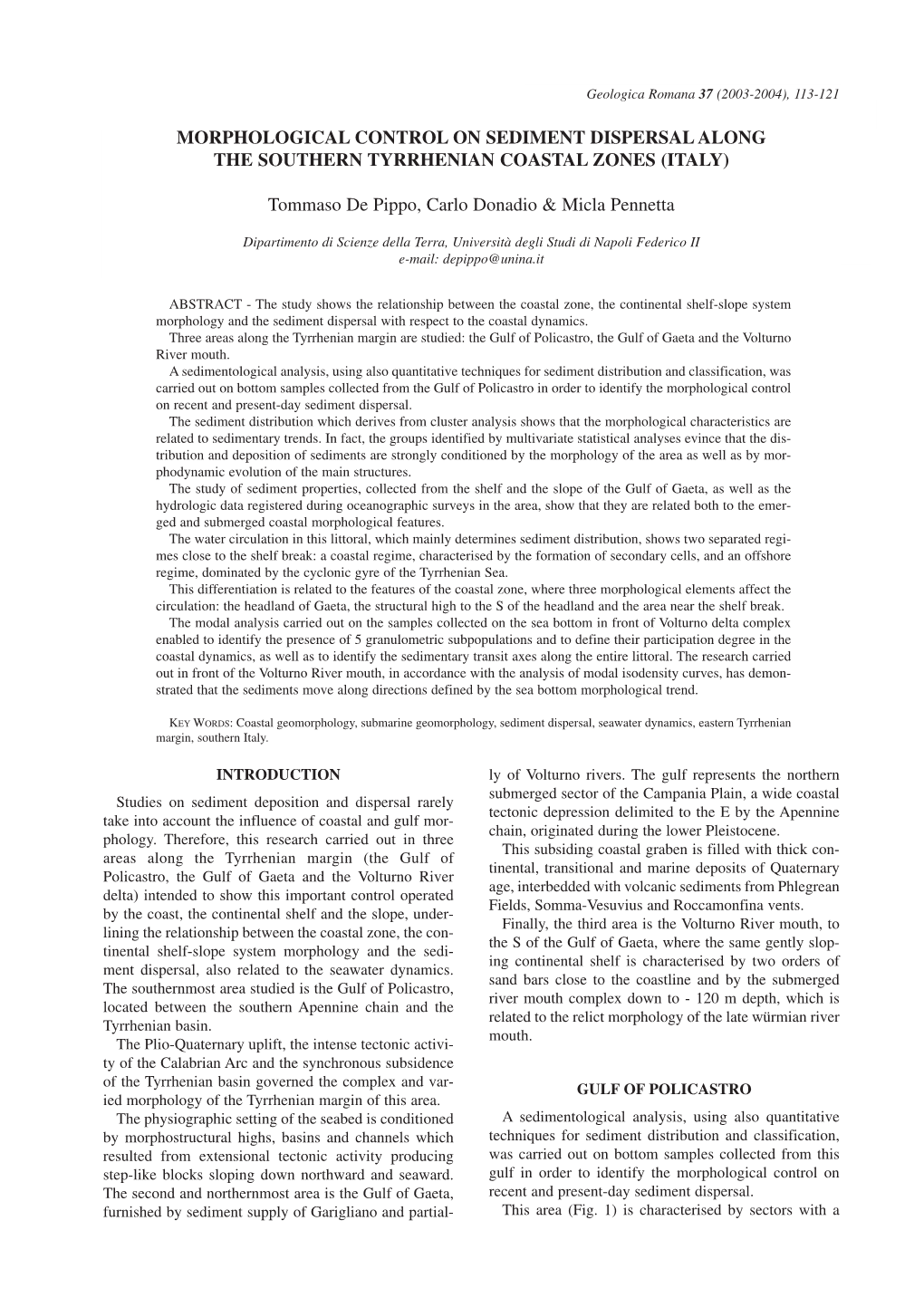 Morphological Control on Sediment Dispersal Along the Southern Tyrrhenian Coastal Zones (Italy)