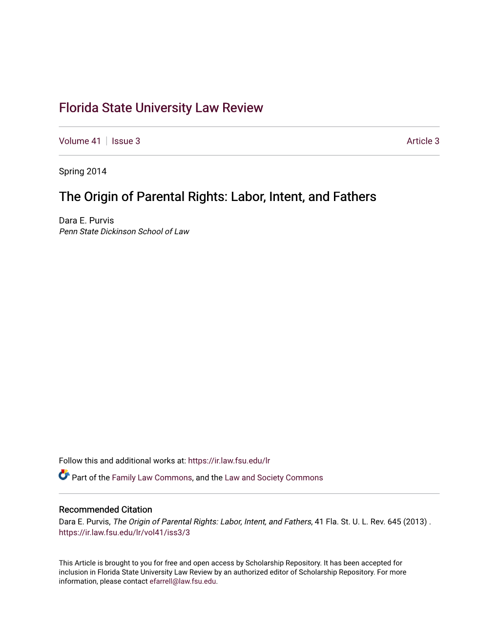 The Origin of Parental Rights: Labor, Intent, and Fathers