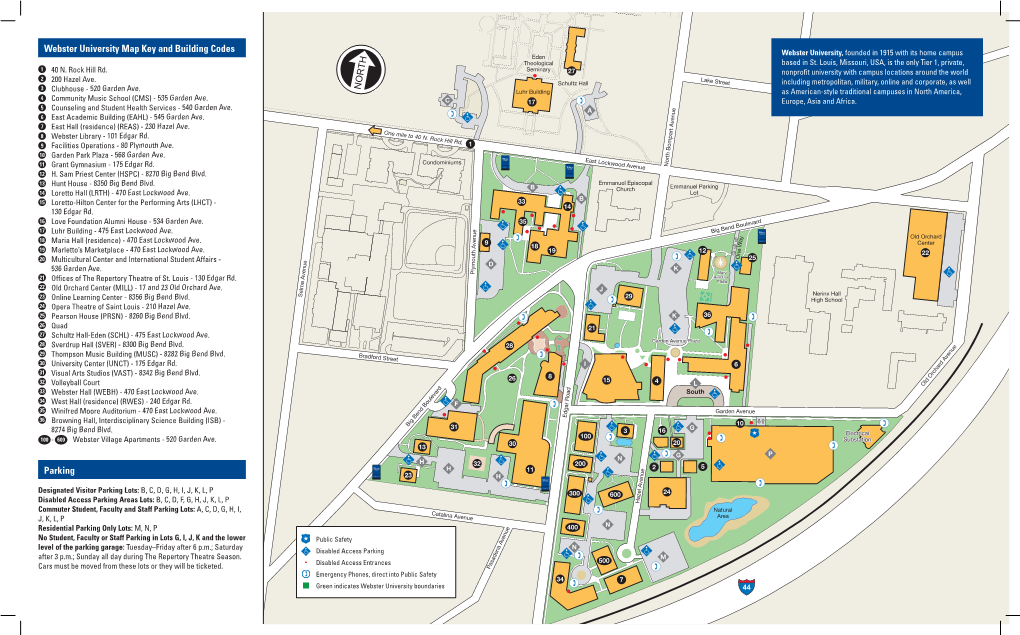 Webster University Map Key and Building Codes Parking
