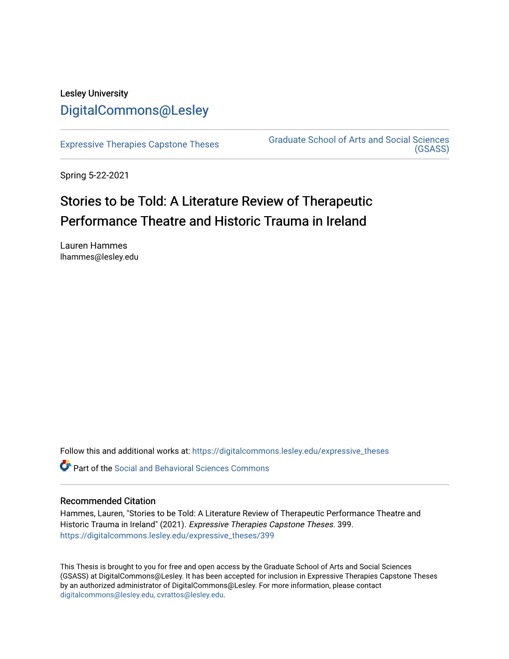 A Literature Review of Therapeutic Performance Theatre and Historic Trauma in Ireland