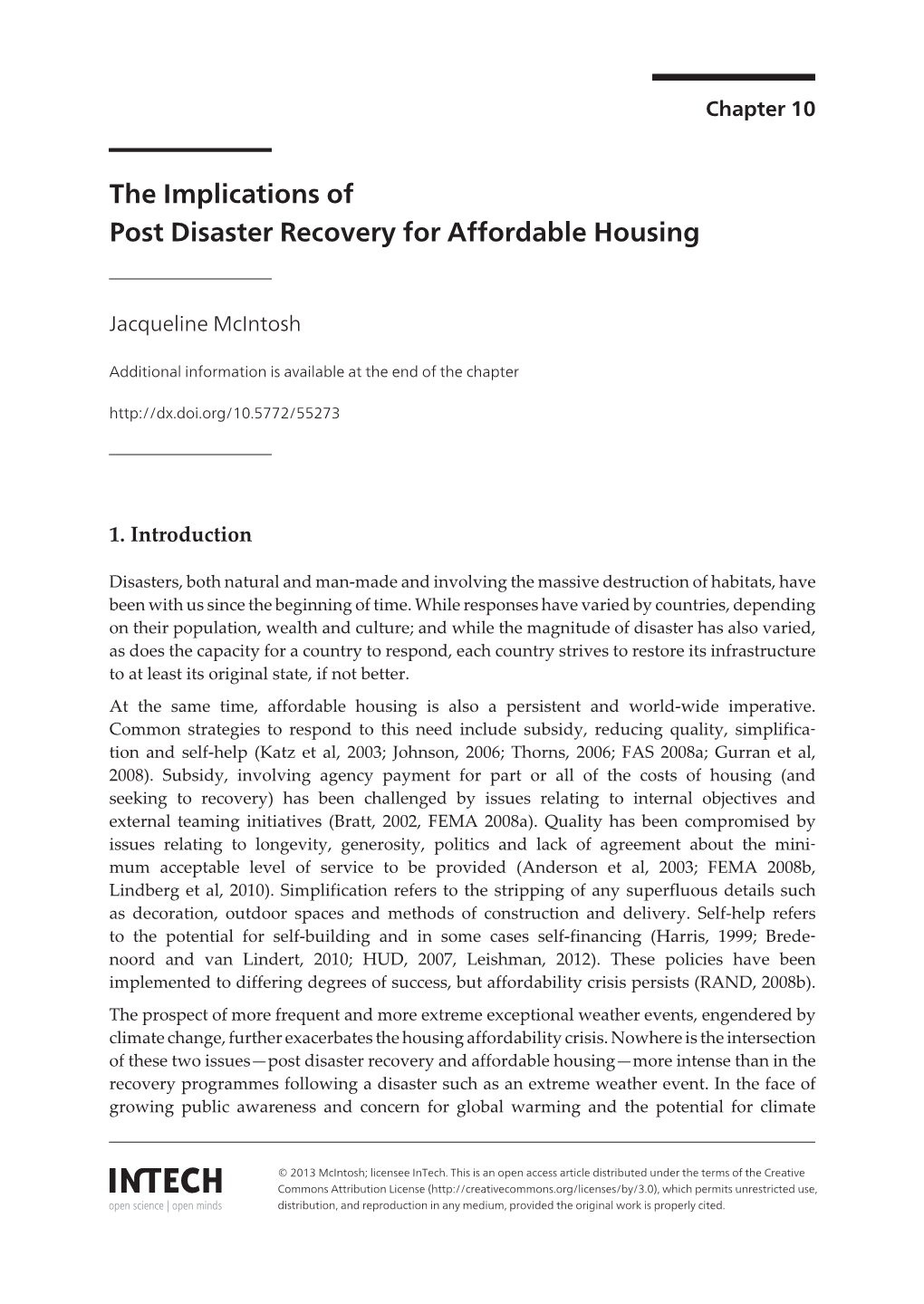 The Implications of Post Disaster Recovery for Affordable Housing