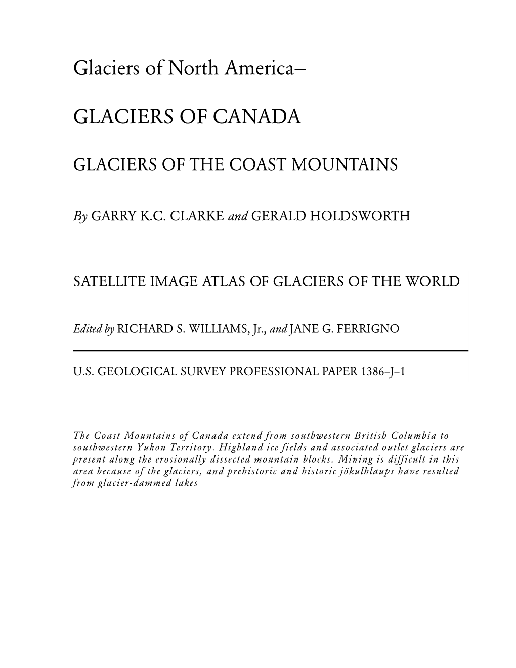 Glaciers of North America— GLACIERS of CANADA