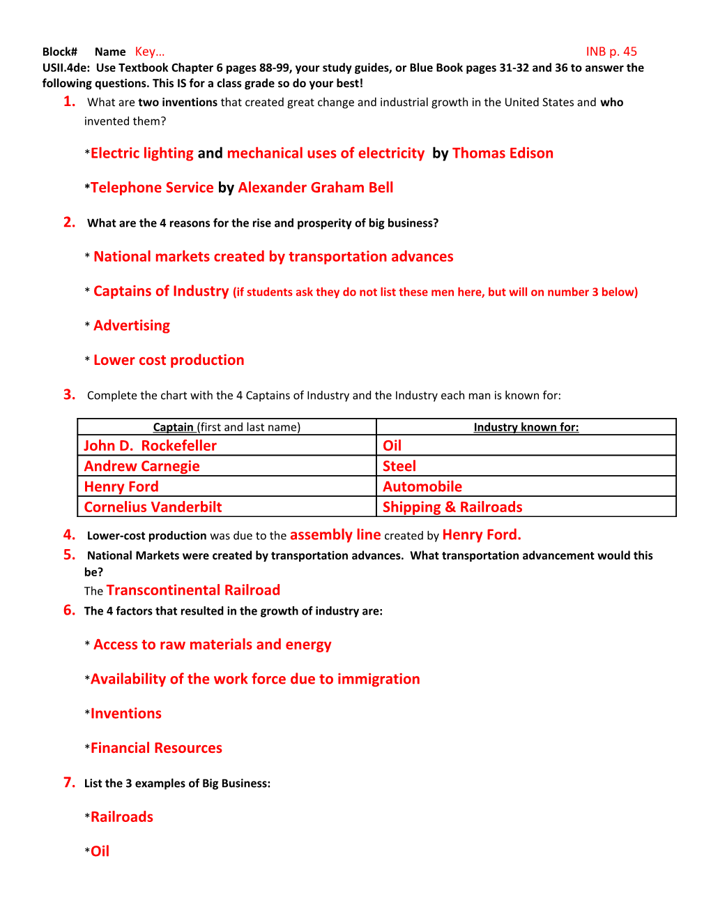 Block# Name Key INB P. 45