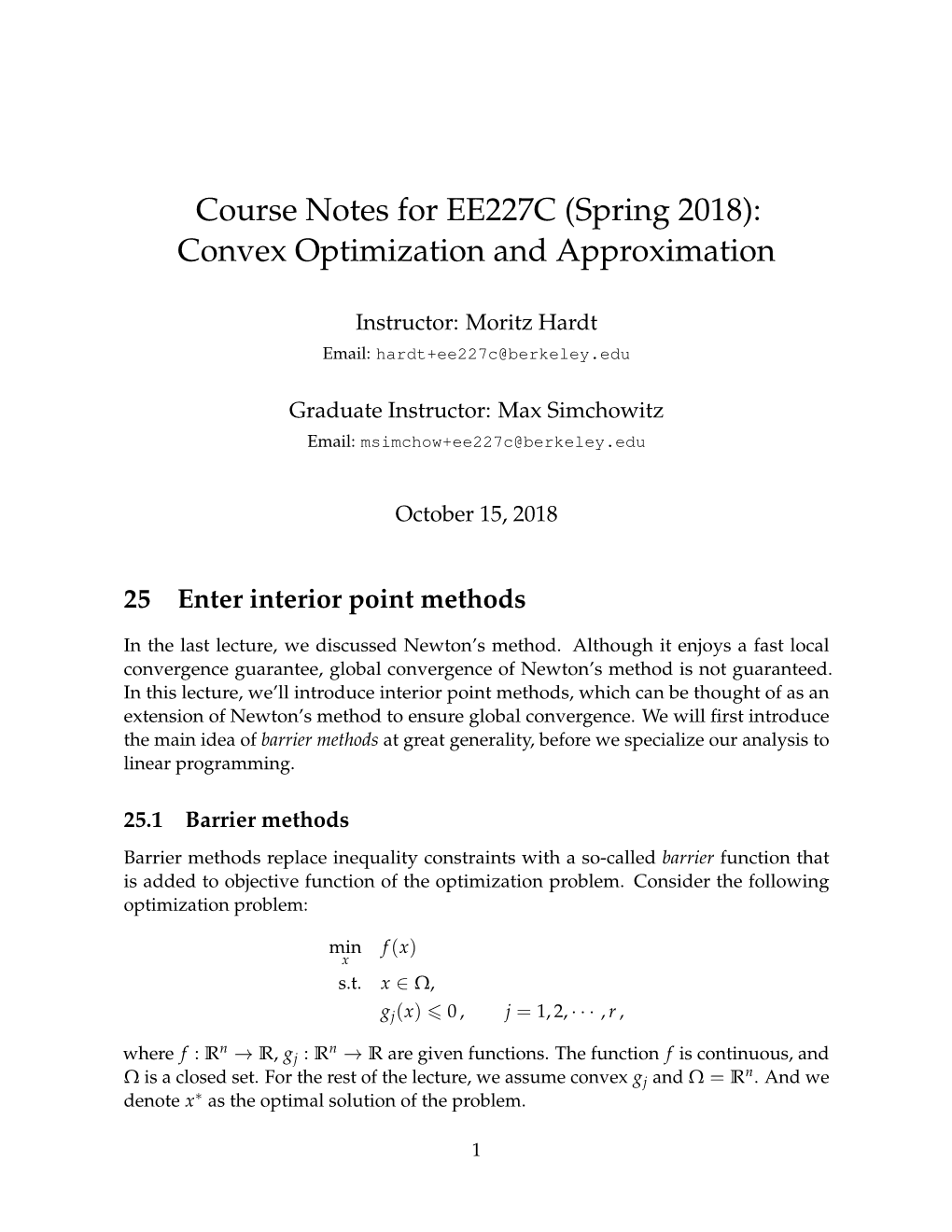 EE227C: Convex Optimization and Approximation