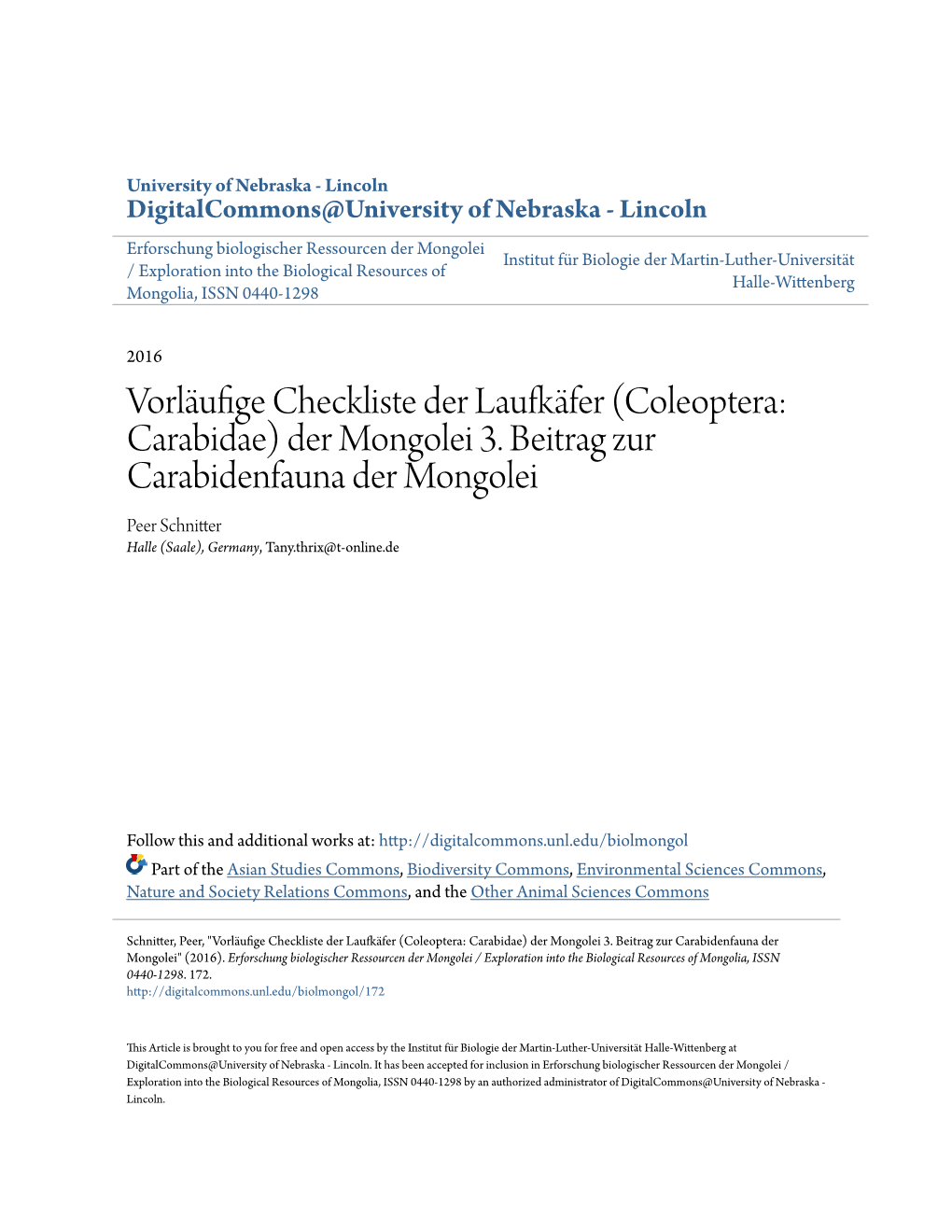 Coleoptera: Carabidae) Der Mongolei 3