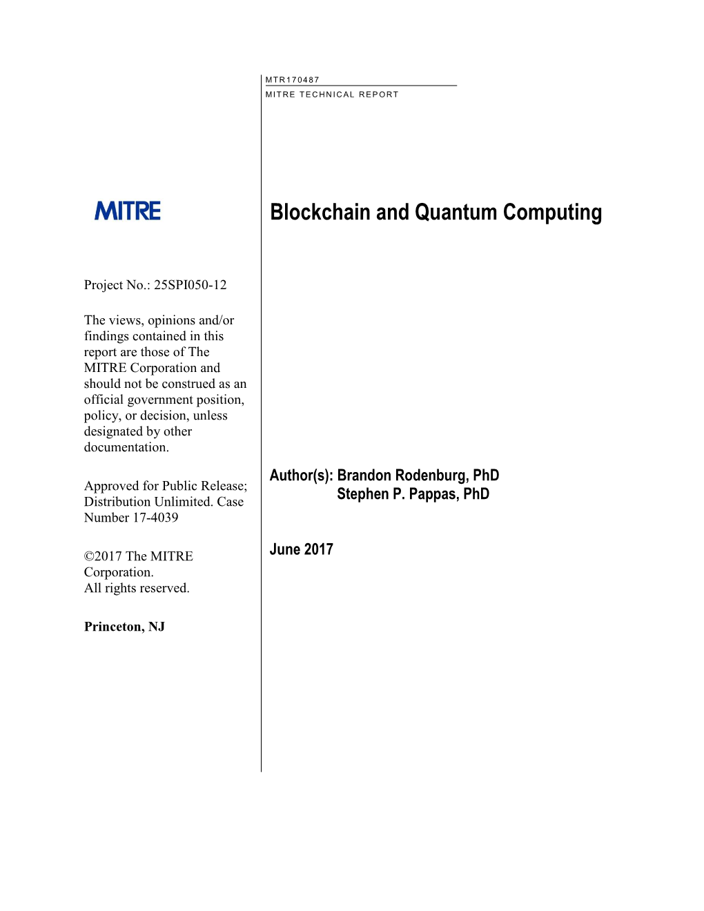 Blockchain and Quantum Computing