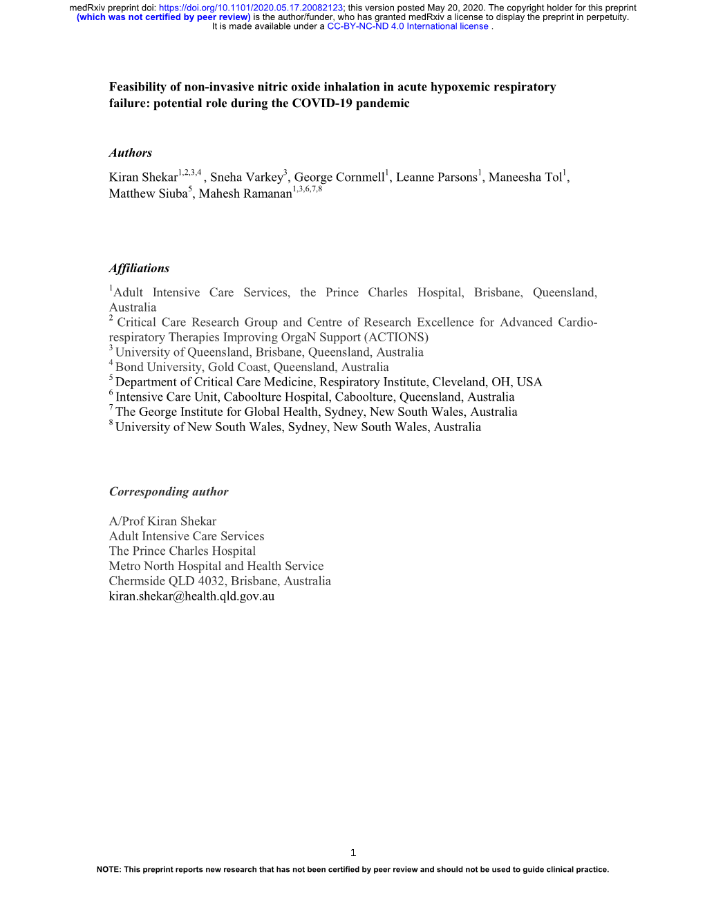 Feasibility of Non-Invasive Nitric Oxide Inhalation in Acute Hypoxemic Respiratory Failure: Potential Role During the COVID-19 Pandemic