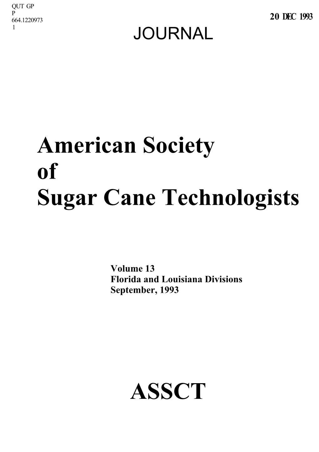 ASSCT American Society of Sugar Cane Technologists