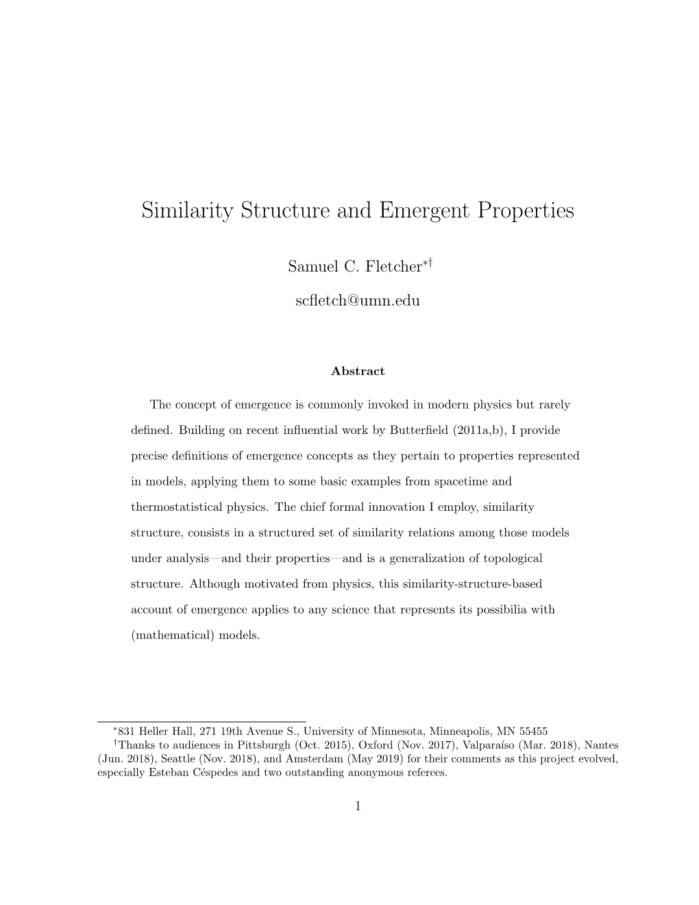 Similarity Structure and Emergent Properties