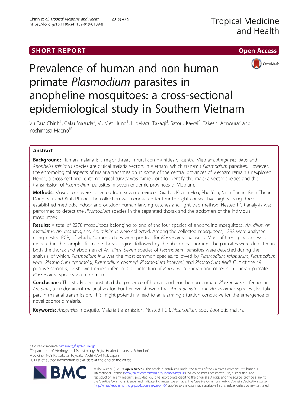 Prevalence of Human and Non-Human Primate Plasmodium Parasites in Anopheline Mosquitoes: a Cross-Sectional Epidemiological Study