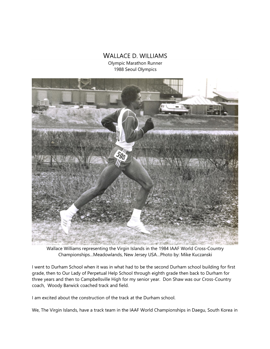 WALLACE D. WILLIAMS Olympic Marathon Runner 1988 Seoul Olympics