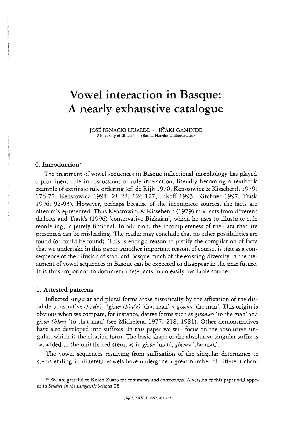 Vowel Interaction in Basque: a Nearly Exhaustive Catalogue